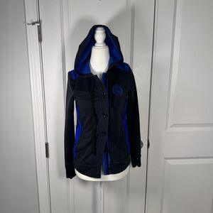 Lauren Ralph Lauren L-RL Active Hooded Jacket XS Black Blue Crest Athleisure